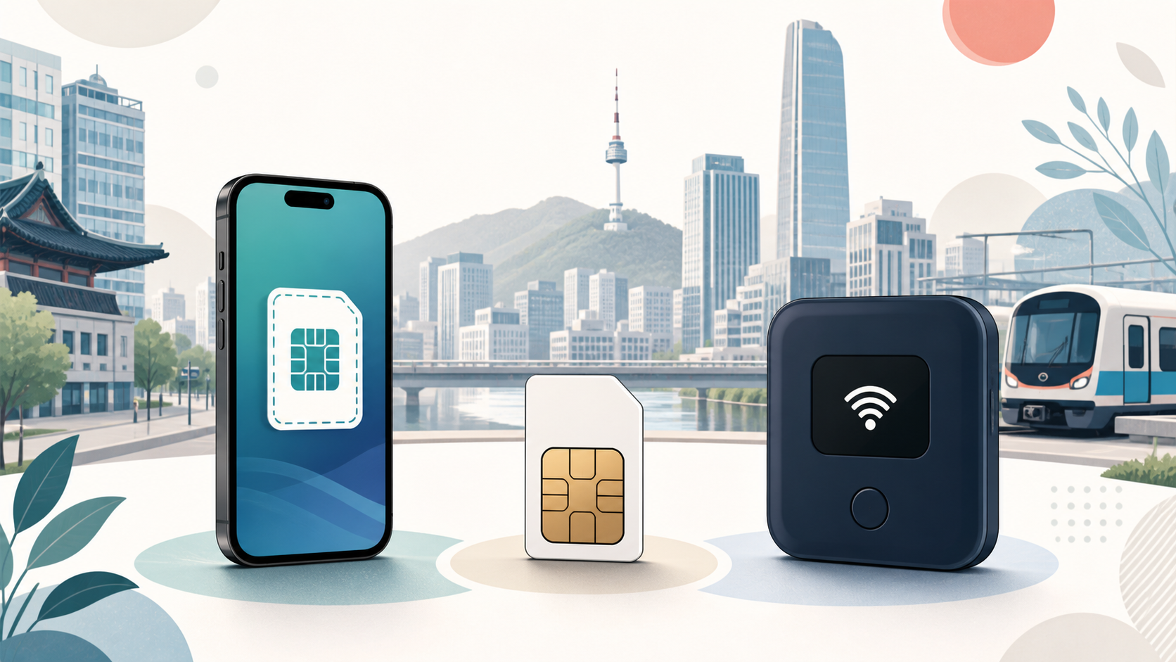 韓国旅行向けeSIM・物理SIM・ポケットWi-Fiの比較イメージ